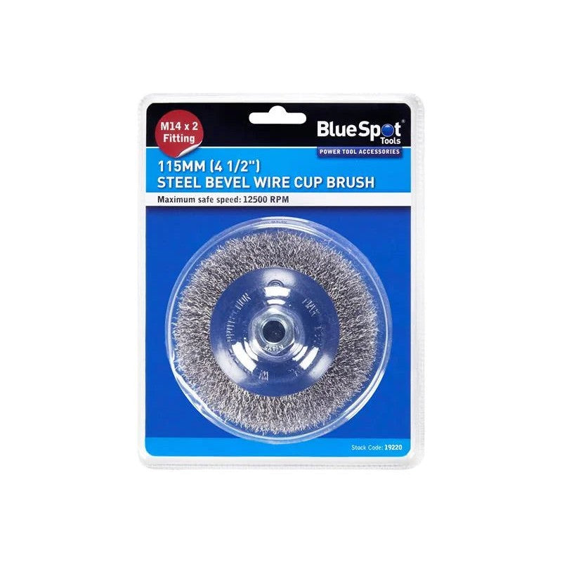 BlueSpot Tools Steel Bevel Wire Cup Brush 115mm M14 X 2 - 19220