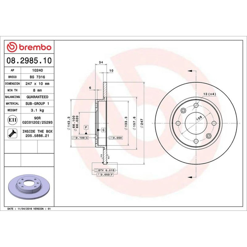 Brembo 2 x Solid Front Brake Discs 08.2985.10