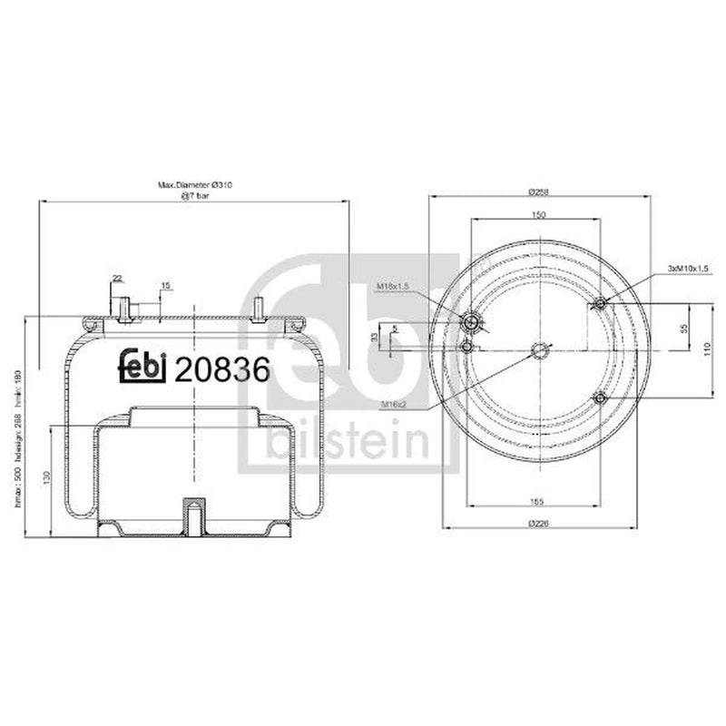 Febi Air Suspension Bellow Rear Right 20836
