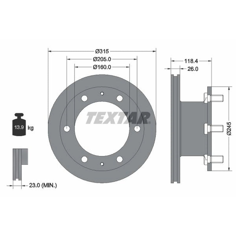 Textar 2 x Internally Vented Front Brake Discs 93084600