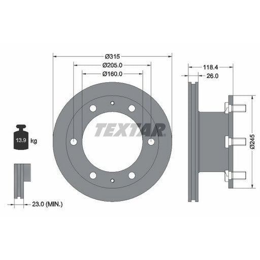 Textar 2 x Internally Vented Front Brake Discs 93084600