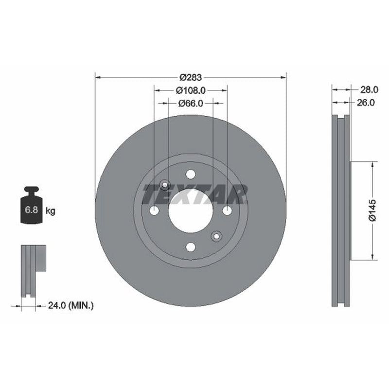 Textar 2 x Externally Vented Front Brake Discs 92078703