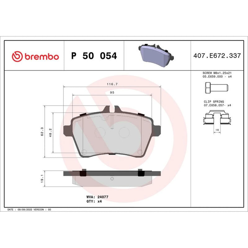 Brembo 4 x Front Brake Pad Set P50054