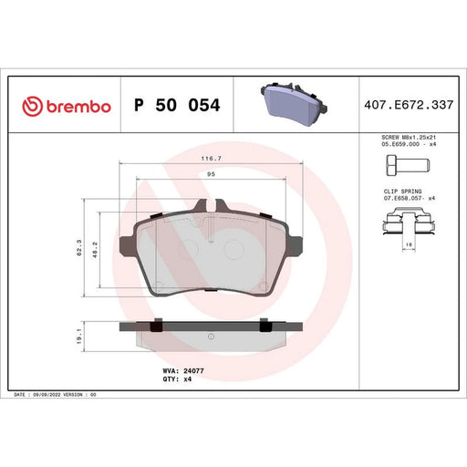 Brembo 4 x Front Brake Pad Set P50054