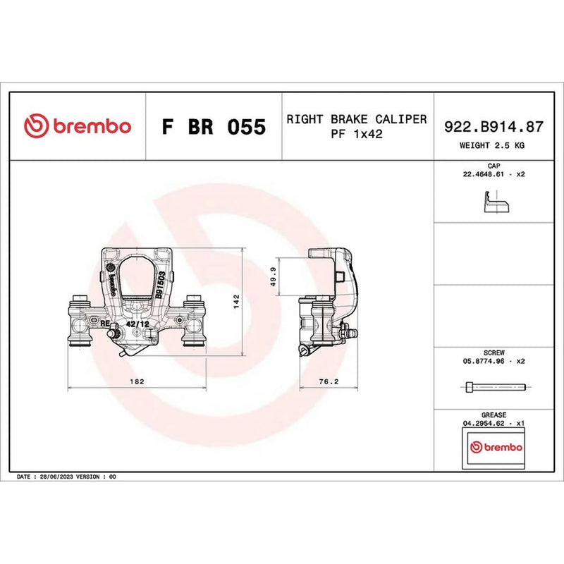 Brembo Brake Caliper Assembly Rear Right FBR055