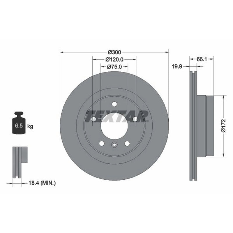 Textar 2 x Vented Rear Brake Discs 92133003