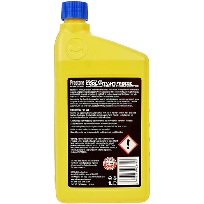 Prestone Coolant Antifreeze Ready to Use Universal Summer Winter -37°C 1 Litre Prestone  - Town Parts