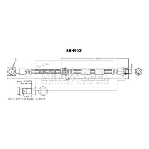 Borg & Beck Brake Hydraulic Hose Line Front Left BBH9031