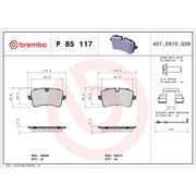 Brembo 4 x Rear Brake Pad Set P85117