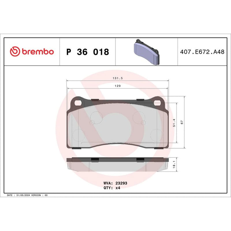 Brembo 4 x Front Brake Pad Set P36018