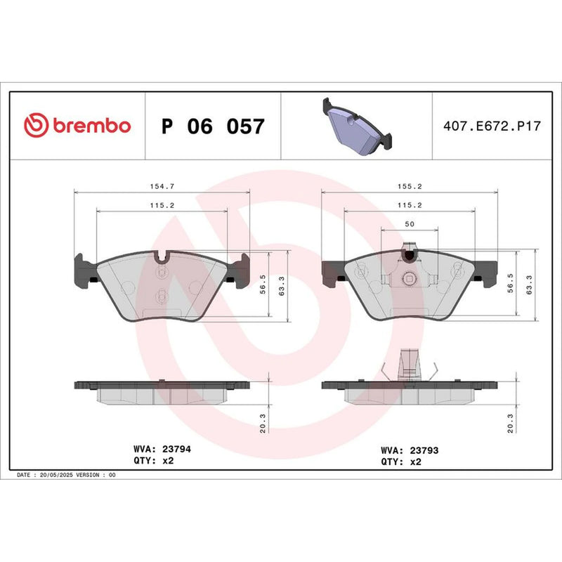 Brembo 4 x Front Brake Pad Set P06057
