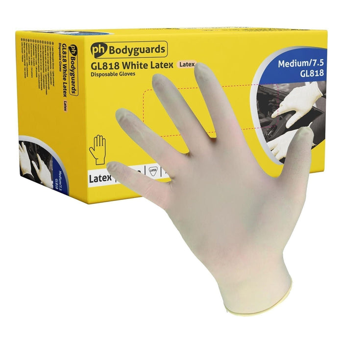Bodyguards Powder Free White Latex Disposable Gloves Large Box of 100 Bodyguard  - Town Parts