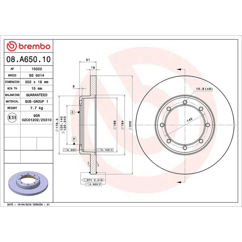 Brembo 2 x Solid Rear Brake Discs 08.A650.10