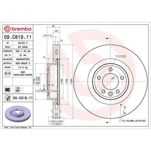 Brembo 2 x Front Brake Discs 09.C819.11