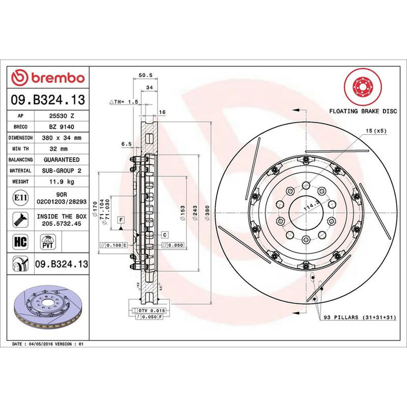 Brembo Aluminium Front Brake Disc Hub Brake Discs 09.B324.13