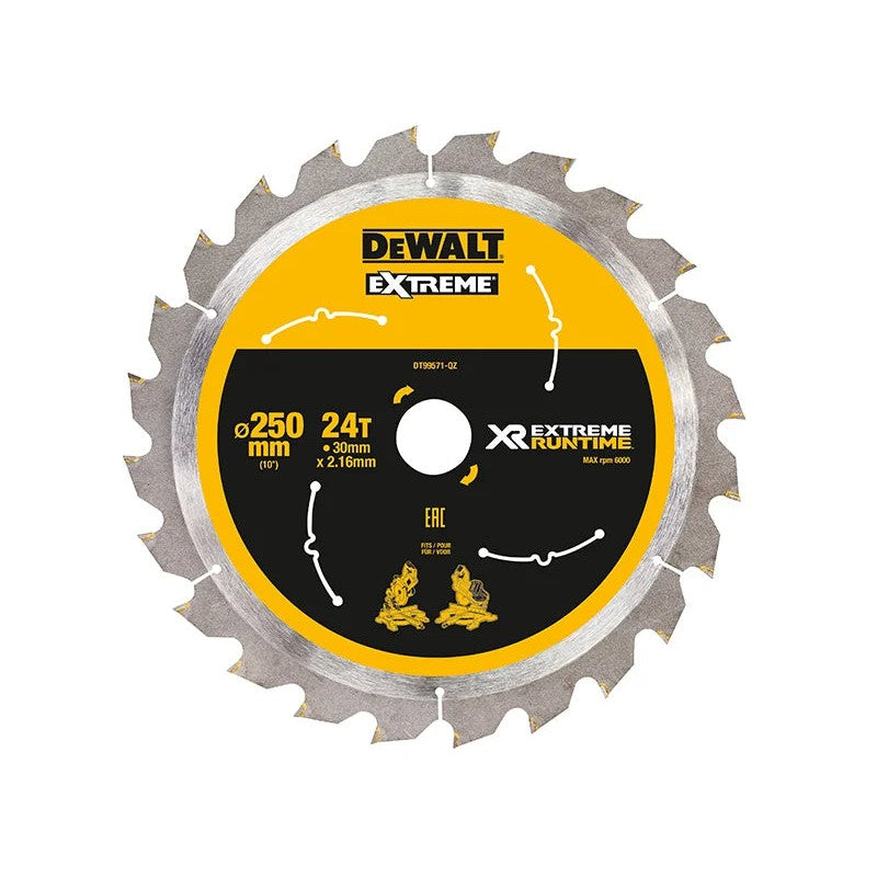 DEWALT Power Tools Extreme Runtime FlexVolt Mitre Saw Blade 250 x 30mm x 24T