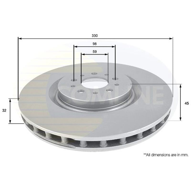 Comline 2 x Internally Vented Front Brake Discs ADC1832V