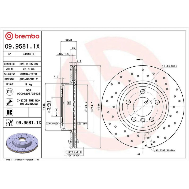 Brembo Xtra 2 x Perforated/Vented Front Brake Discs 09.9581.1X