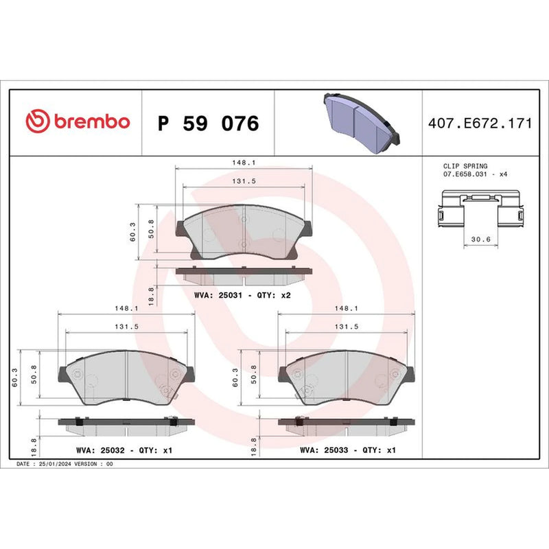 Brembo 4 x Front Brake Pad Set P59076
