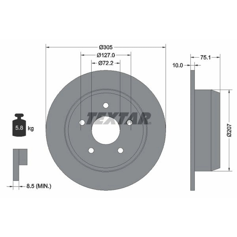 Textar 2 x Solid Rear Brake Discs 92113700