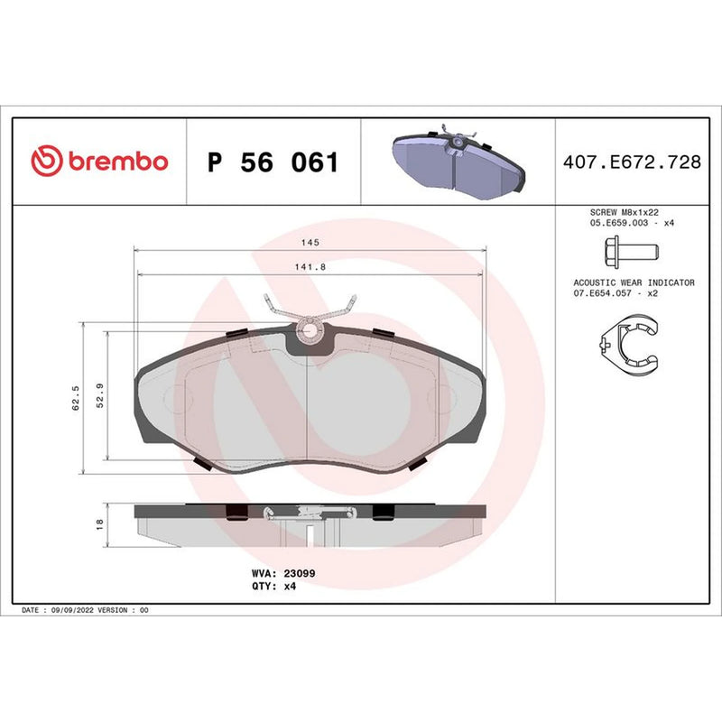 Brembo 4 x Front Brake Pad Set P56061