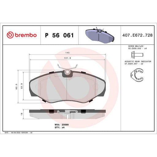 Brembo 4 x Front Brake Pad Set P56061