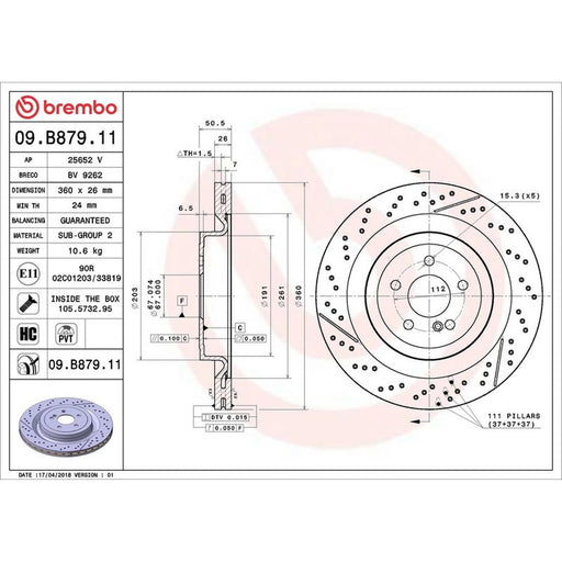Brembo 2 x Slotted/Perforated Rear Brake Discs 09.B879.11