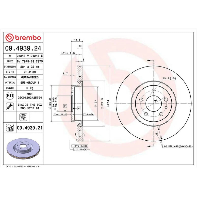 Brembo 2 x Front Brake Discs 09.4939.21
