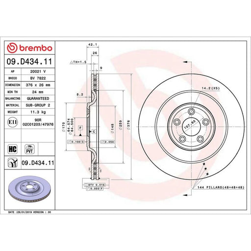 Brembo 2 x Rear Brake Discs 09.D434.11