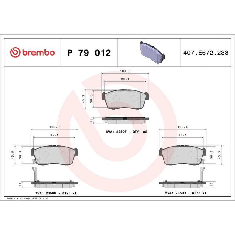 Brembo 4 x Front Brake Pad Set P79012
