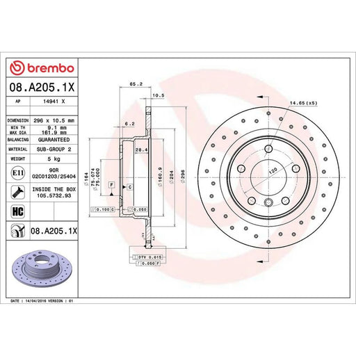 Brembo Xtra 2 x Perforated Rear Brake Discs 08.A205.1X