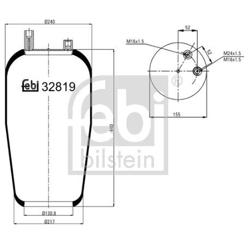Febi Air Suspension Bellow 155mm Rear Right 32819