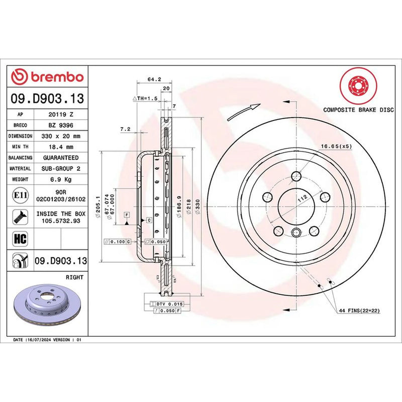 Brembo 2 x Aluminium Rear Brake Disc Hub Brake Discs 09.D902.13