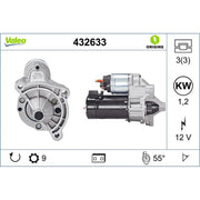 Valeo Starter Motor 12V 1.2kW 9 Teeth 432633