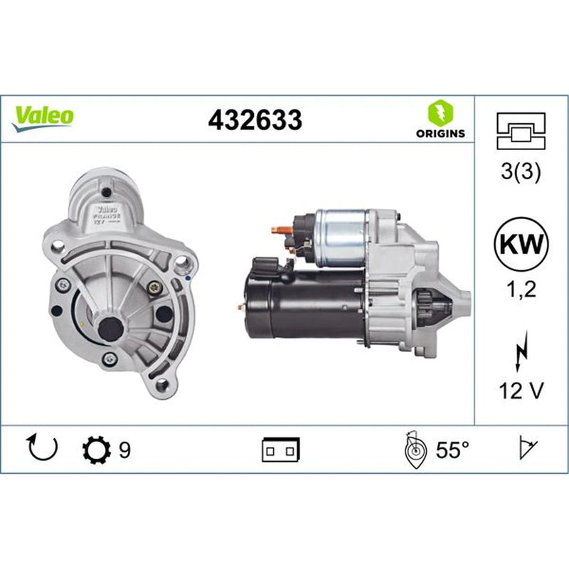 Valeo Starter Motor 12V 1.2kW 9 Teeth 432633