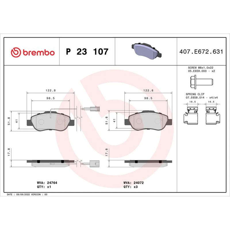 Brembo 4 x Front Brake Pad Set P23107