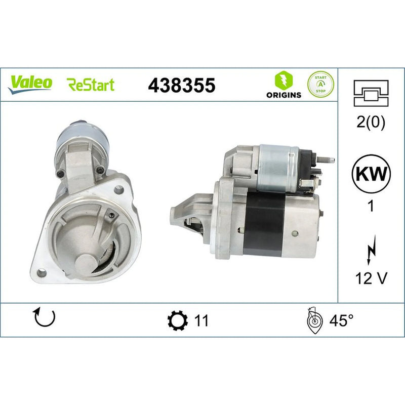 Valeo Starter Motor 12V 1kW 11 Teeth 438355