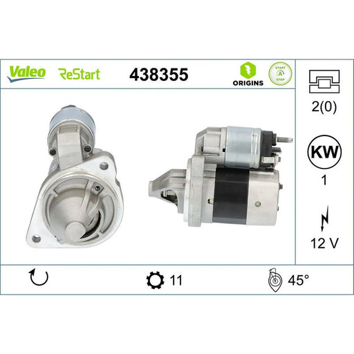 Valeo Starter Motor 12V 1kW 11 Teeth 438355