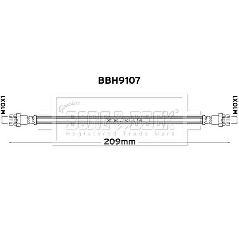 Borg & Beck Brake Hydraulic Hose Line Rear Left BBH9107