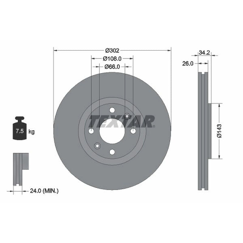 Textar 2 x Vented Front Brake Discs 92168503