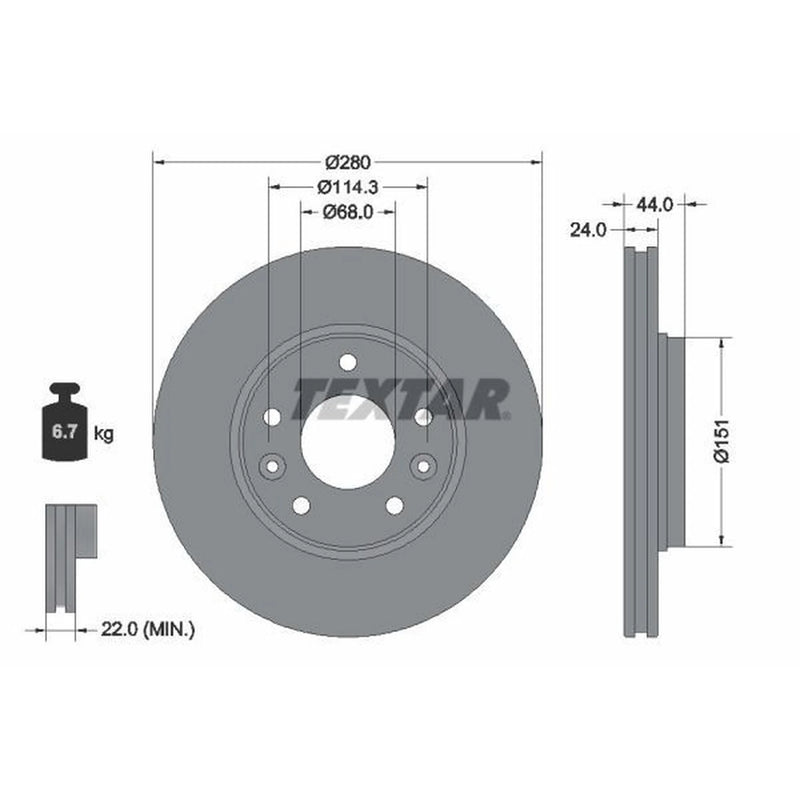 Textar 2 x Externally Vented Front Brake Discs 92346803