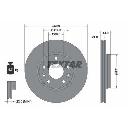 Textar 2 x Externally Vented Front Brake Discs 92346803