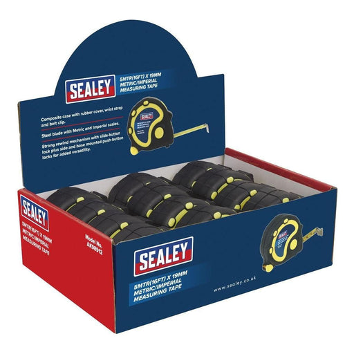 Sealey Rubber Tape Measure 5m(16ft) x 19mm Metric/Imperial Display Box of 12 Sealey  - Town Parts
