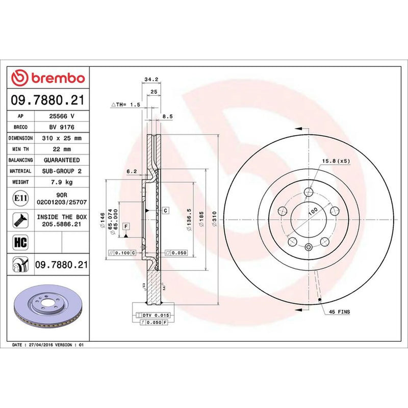 Brembo 2 x Front Brake Discs 09.7880.21