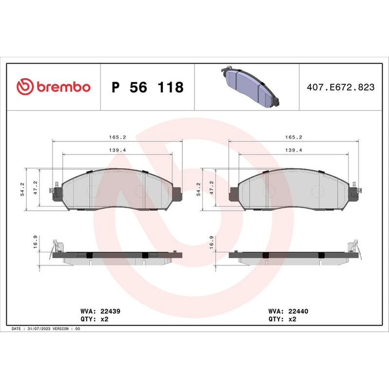 Brembo 4 x Front Brake Pad Set P56118
