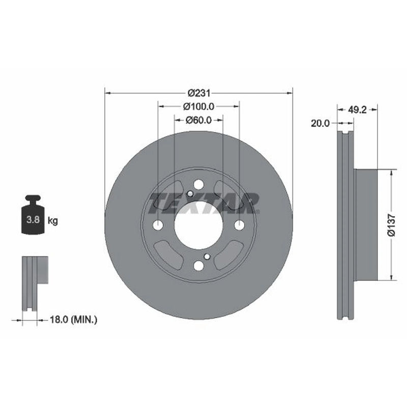 Textar 2 x Internally Vented Front Brake Discs 92314003
