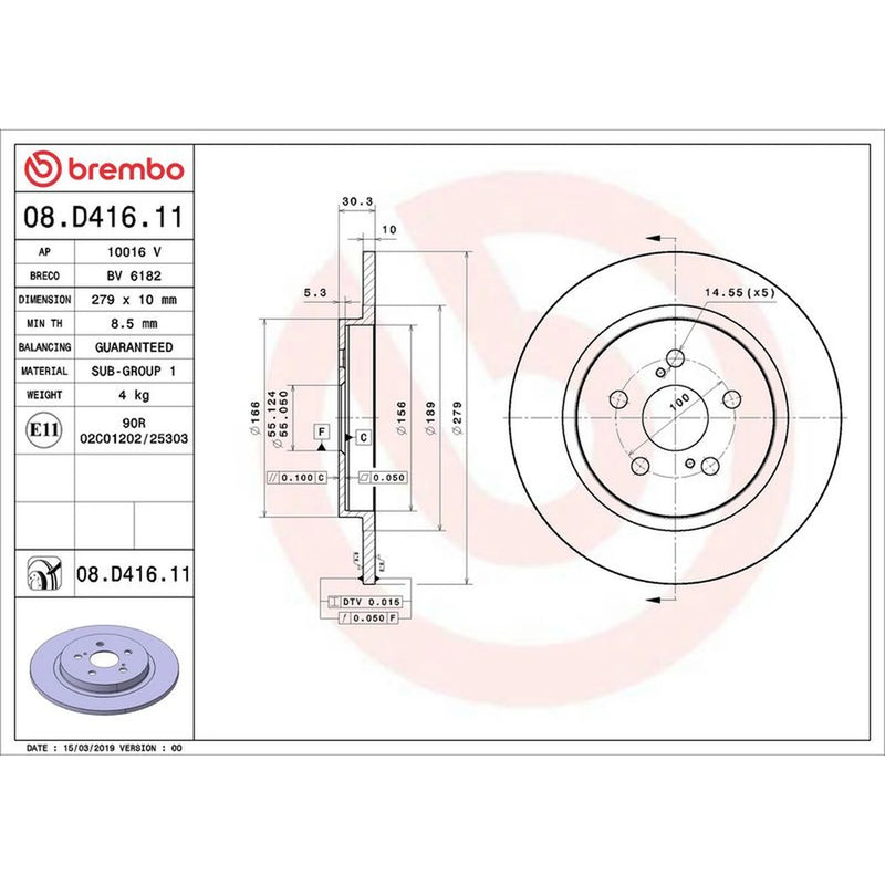 Brembo 2 x Solid Rear Brake Discs 08.D416.11