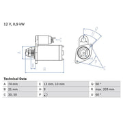 Bosch Starter Motor 12V 0.9kW 9 Teeth 0 986 018 840