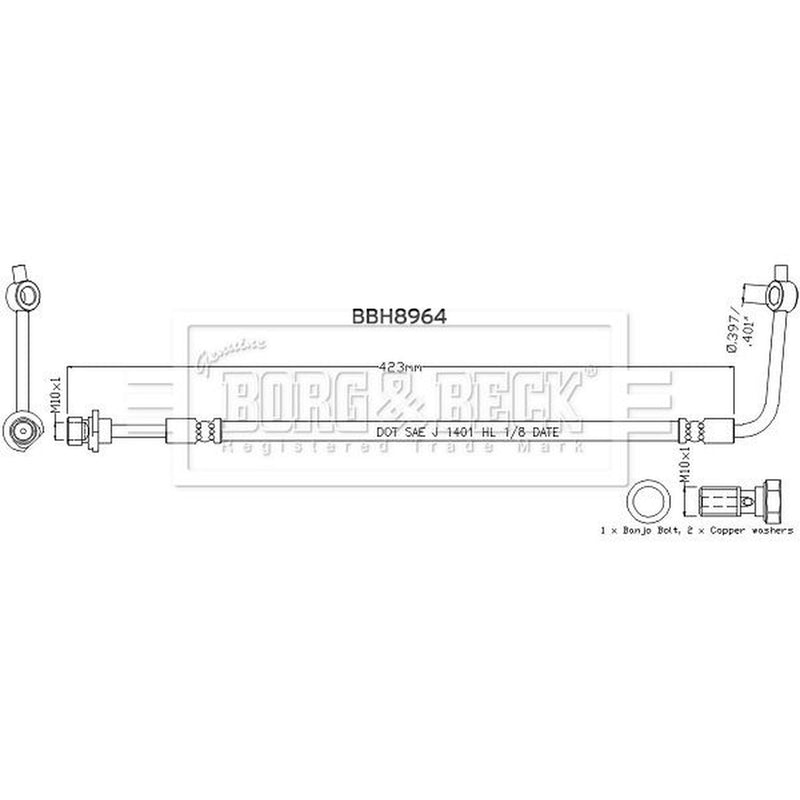 Borg & Beck Brake Hydraulic Hose Line Front Right BBH8964