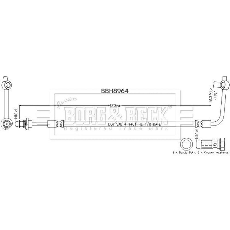 Borg & Beck Brake Hydraulic Hose Line Front Right BBH8964